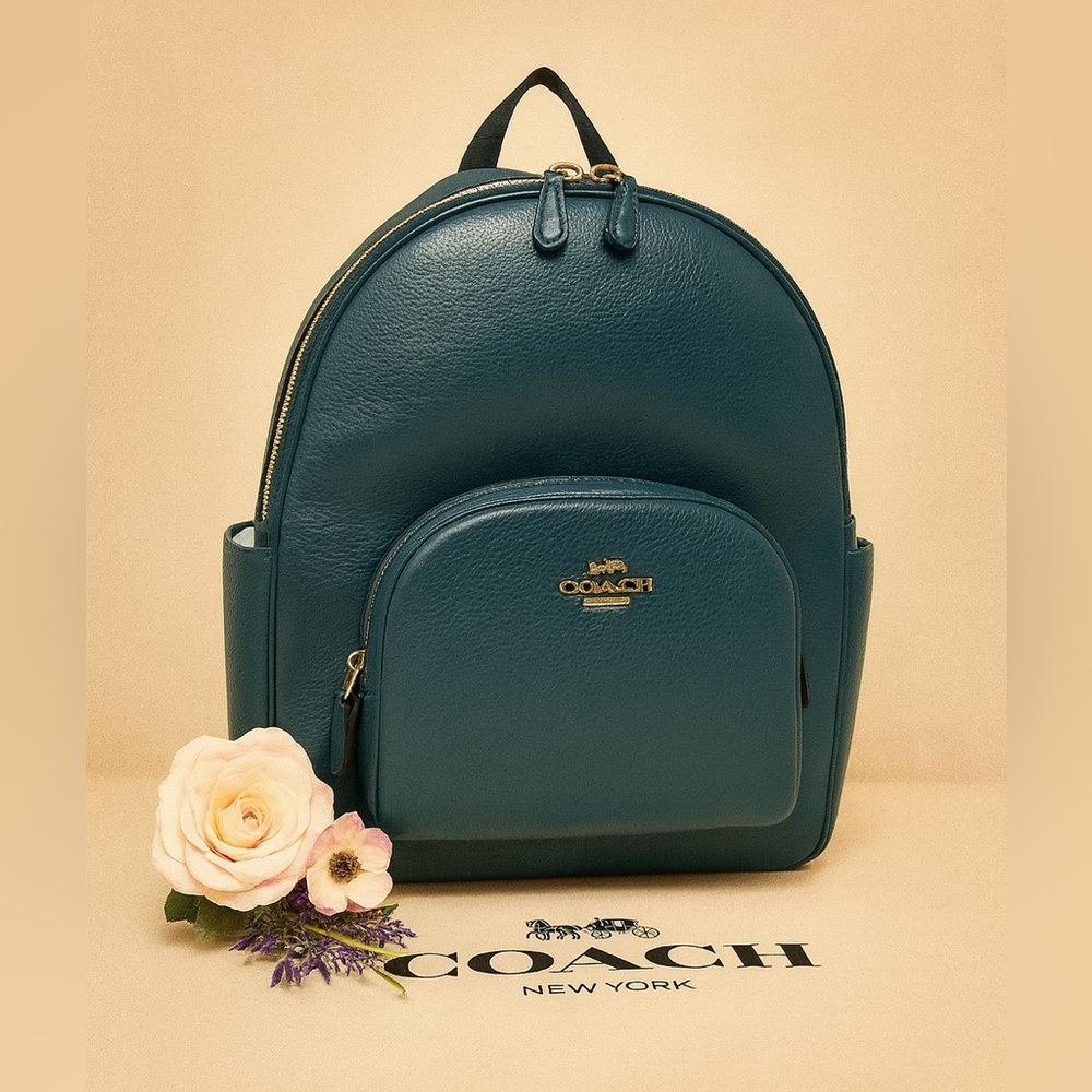 Coach Dark Green Leather Backpack